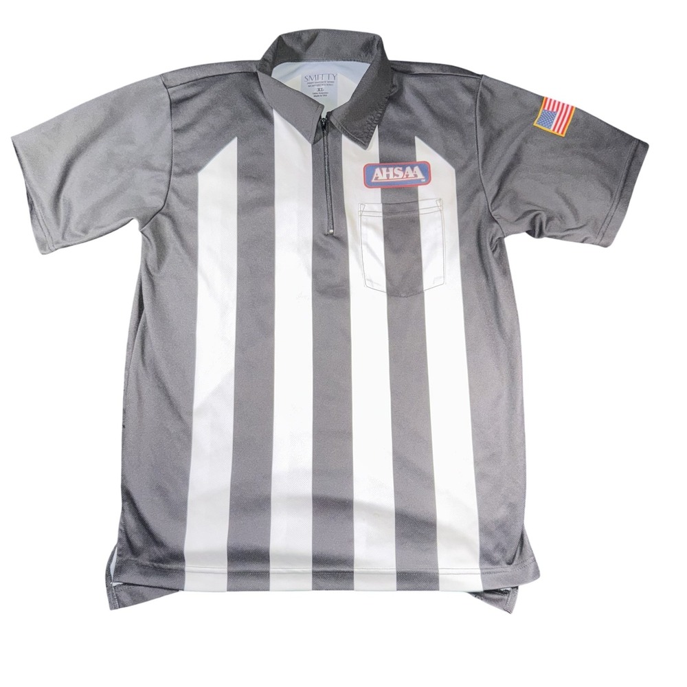 AHSAA Referee Shirt Mens XL Striped Short Sleeve USA Flag Patch Smitty Official